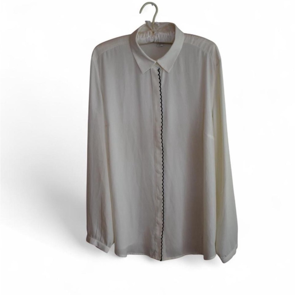 Loft Women’s White Button-Up Shirt with Black Trim